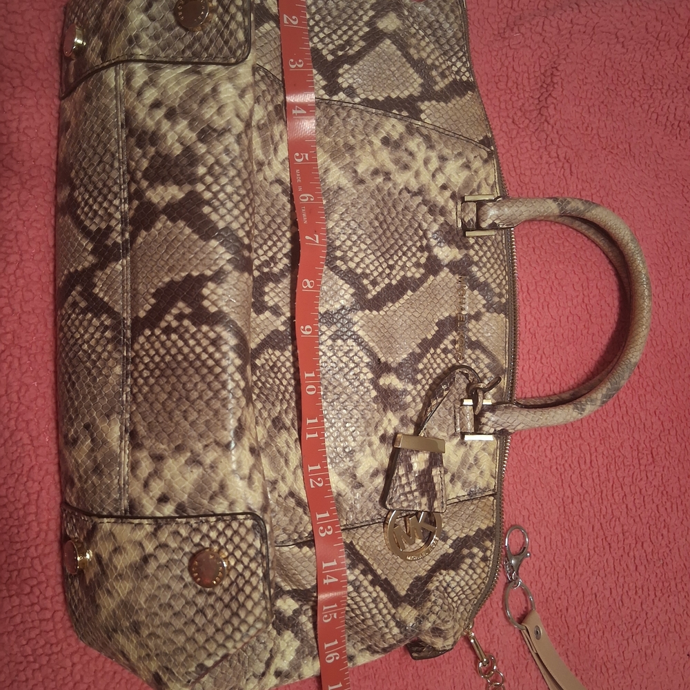 Michael Kors Brown and Tan Snake-Print Satchel with Gold Hardware - Picture 2 of 14